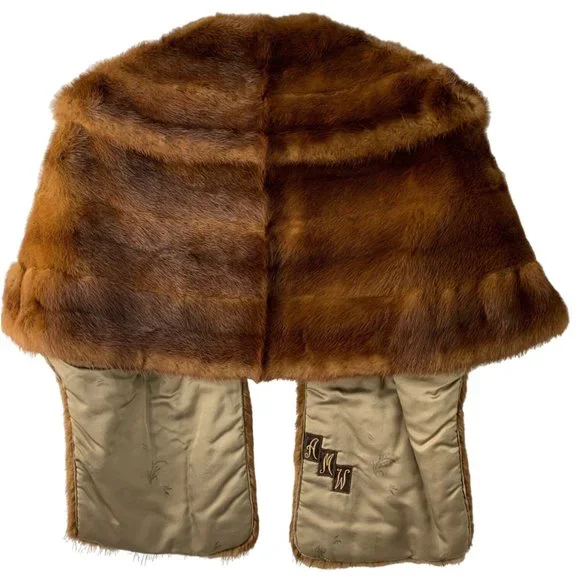 Collared Shawl Mink Vintage Mahogany Stole Shawl Wrap Topper Lined EUC 6644 - Picture 8 of 11